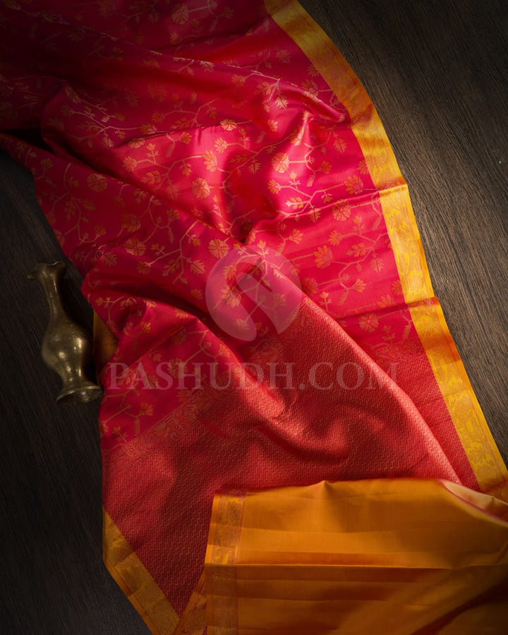 Orange Shot Red With Mango Yellow Kanjivaram Silk Saree-D646(A)