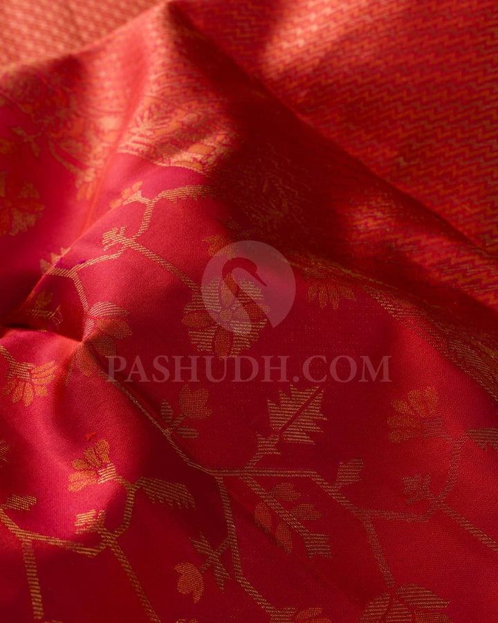 Orange Shot Red With Mango Yellow Kanjivaram Silk Saree-D646(A)