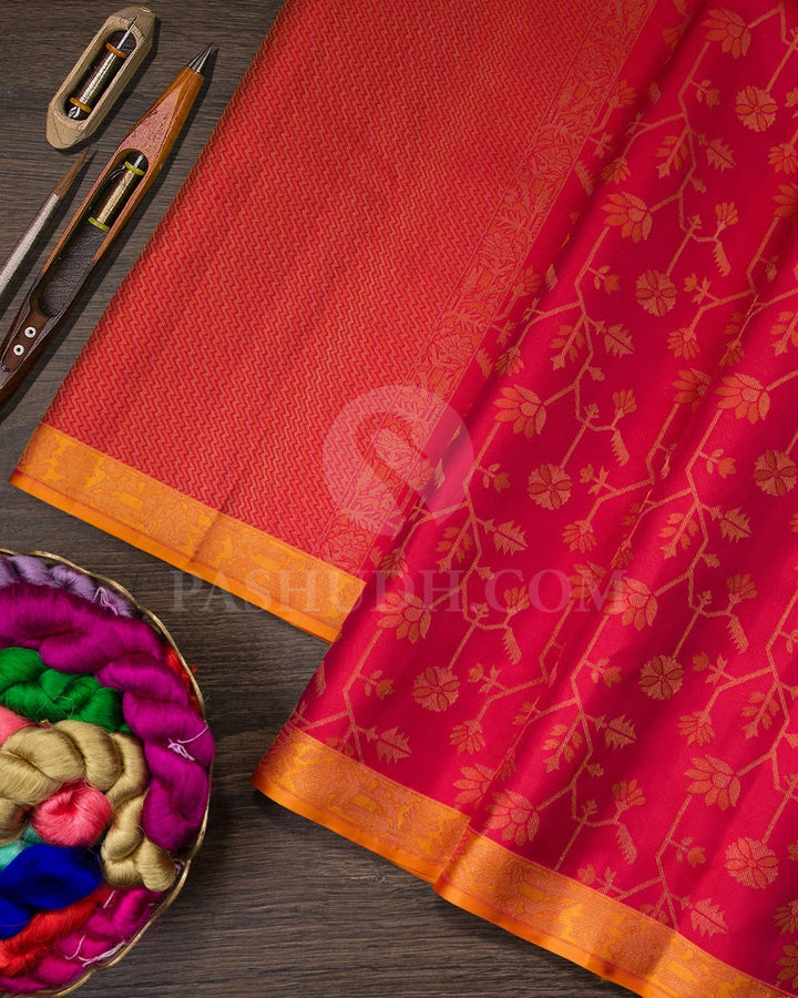 Orange Shot Red With Mango Yellow Kanjivaram Silk Saree-D646(A)