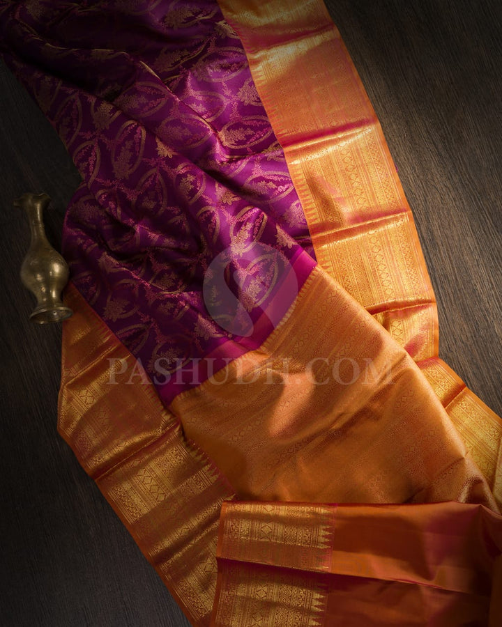 Violet And Rust Orange Kanjivaram Silk Saree-D650(A)