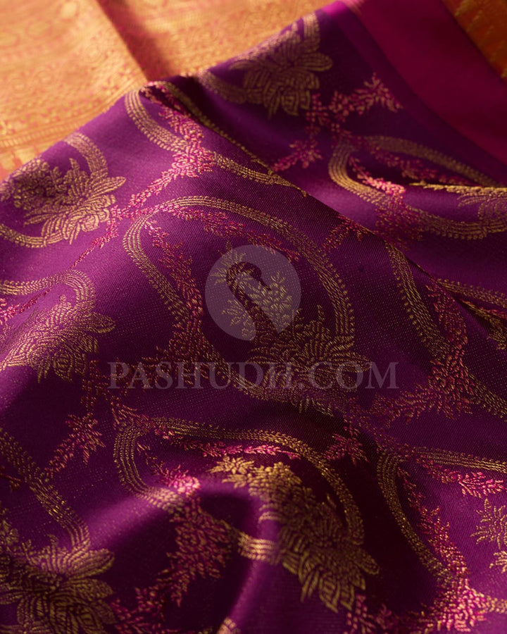 Violet And Rust Orange Kanjivaram Silk Saree-D650(A)