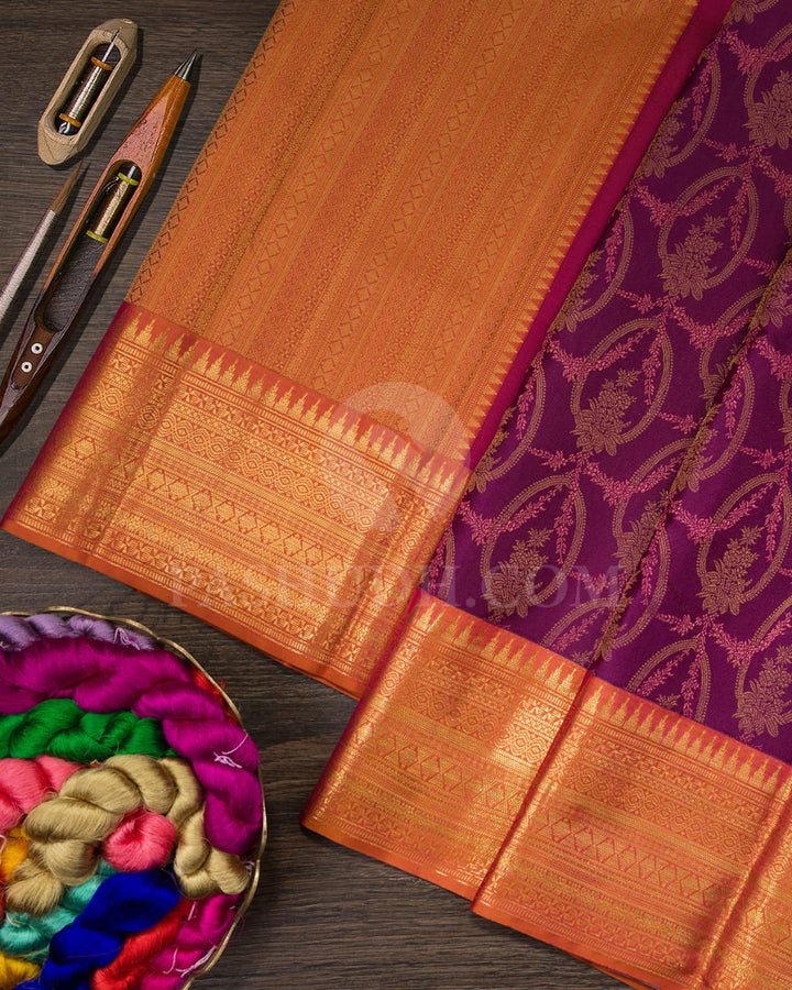 Violet And Rust Orange Kanjivaram Silk Saree-D650(A)