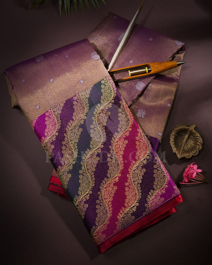 Violet And Multicolor Pure Zari Kanjivaram Silk Saree-P199(A)
