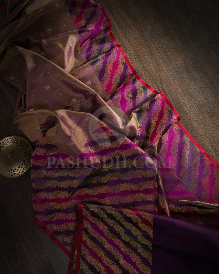 Violet And Multicolor Pure Zari Kanjivaram Silk Saree-P199(A)