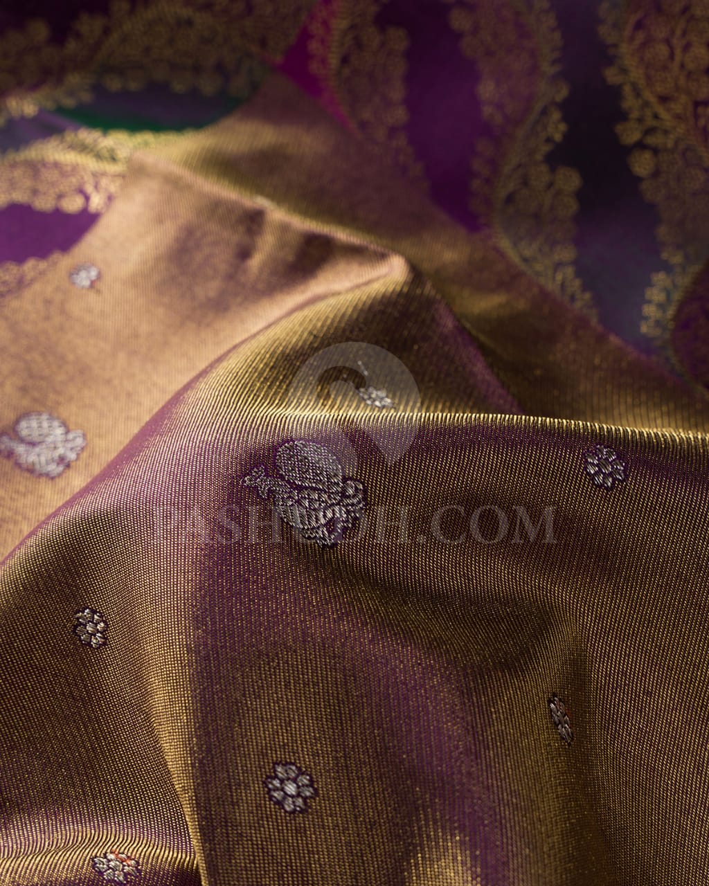 Violet And Multicolor Pure Zari Kanjivaram Silk Saree-P199(A)