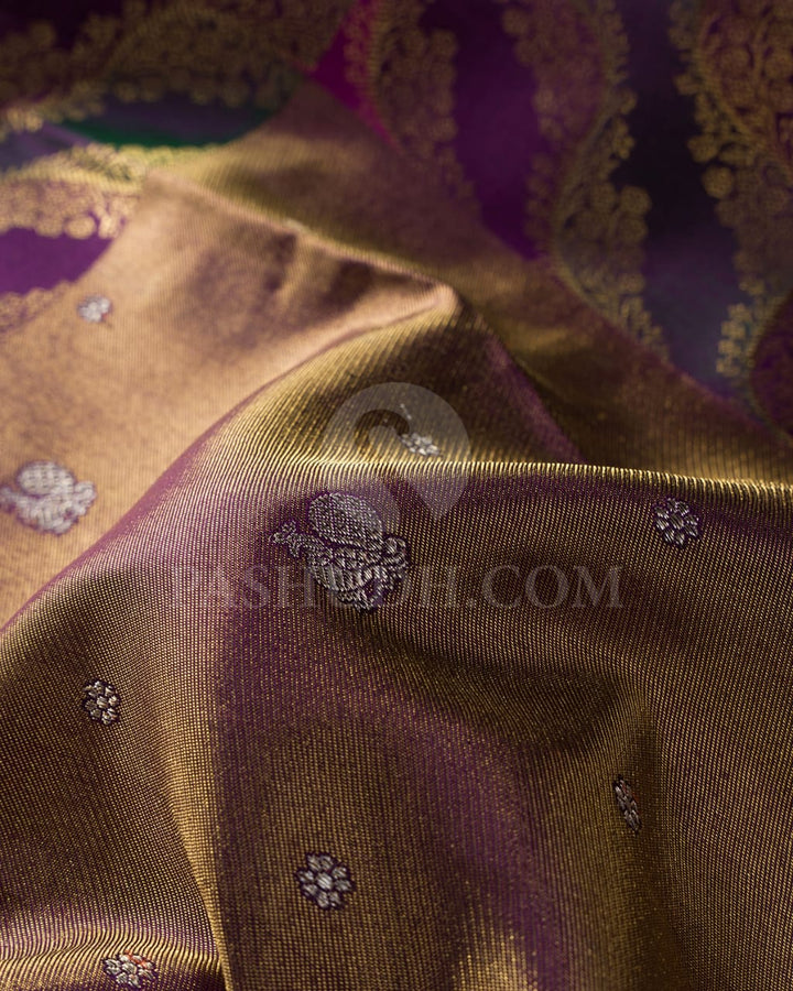 Violet And Multicolor Pure Zari Kanjivaram Silk Saree-P199(A)