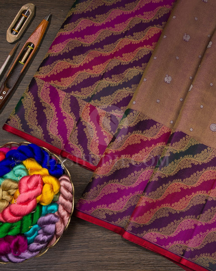 Violet And Multicolor Pure Zari Kanjivaram Silk Saree-P199(A)