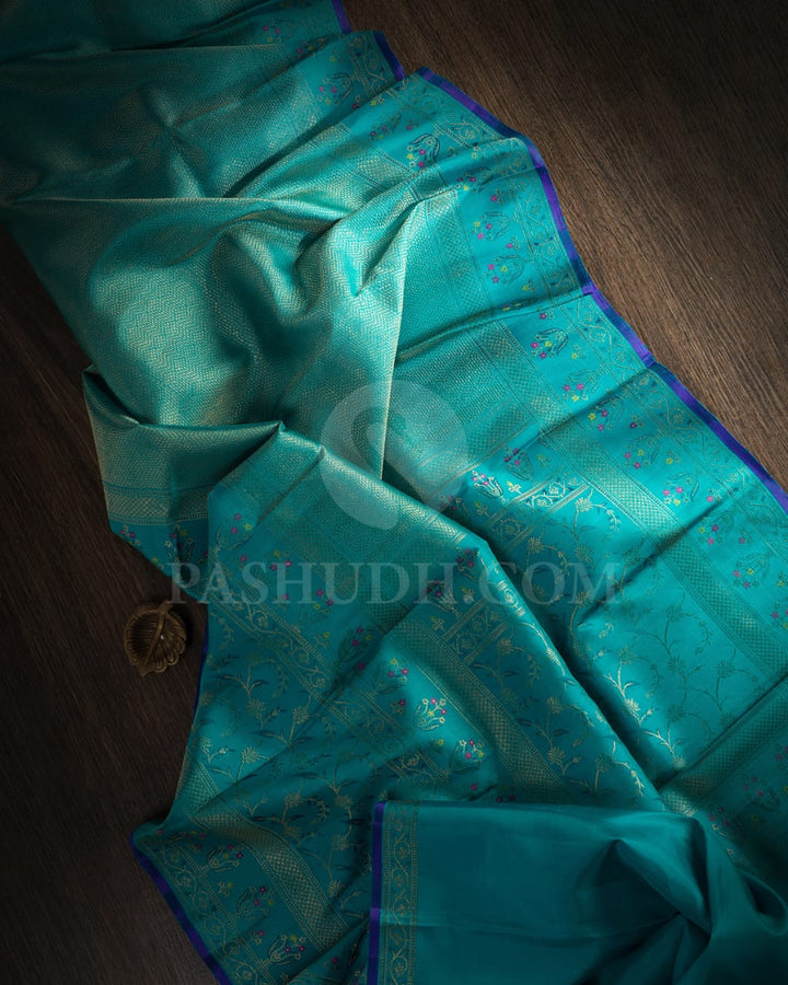 Anandha Blue Bridal Pure Zari Kanjivaram Silk Saree-P198(A)
