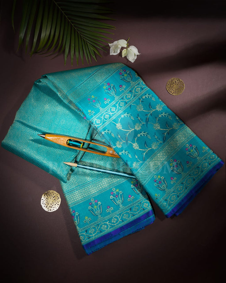 Anandha Blue Bridal Pure Zari Kanjivaram Silk Saree-P198(A)