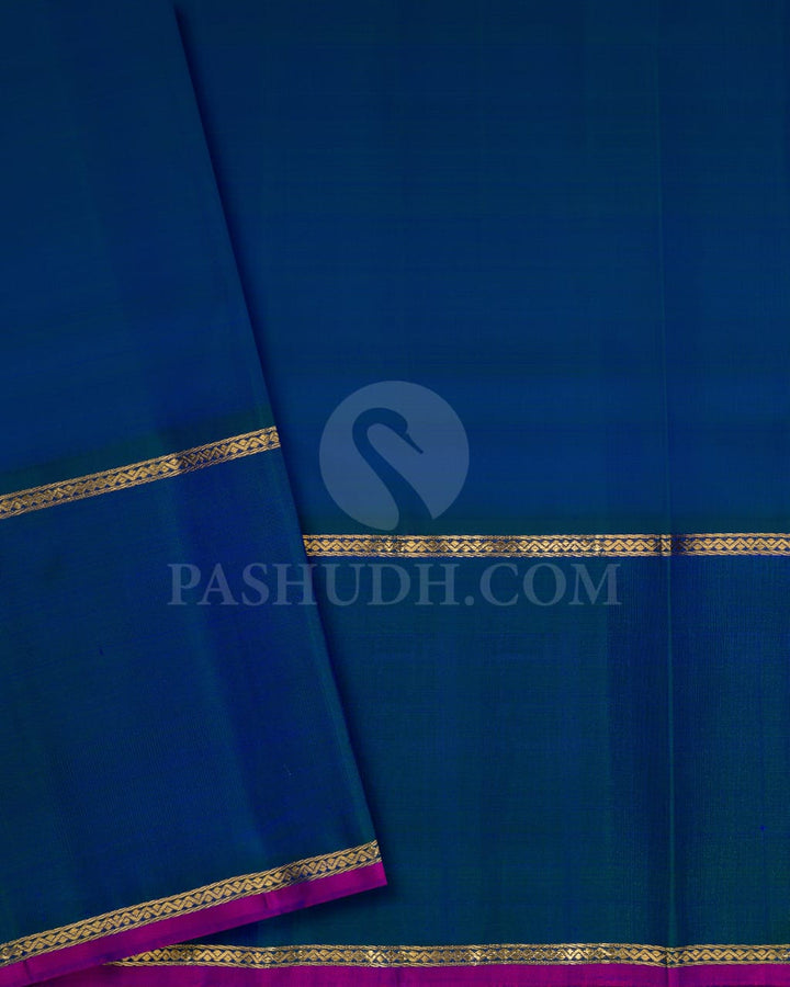 Subtle Lavender And Cobalt Blue Kanjivaram Silk Saree-SP214