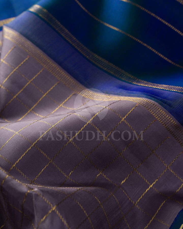 Subtle Lavender And Cobalt Blue Kanjivaram Silk Saree-SP214