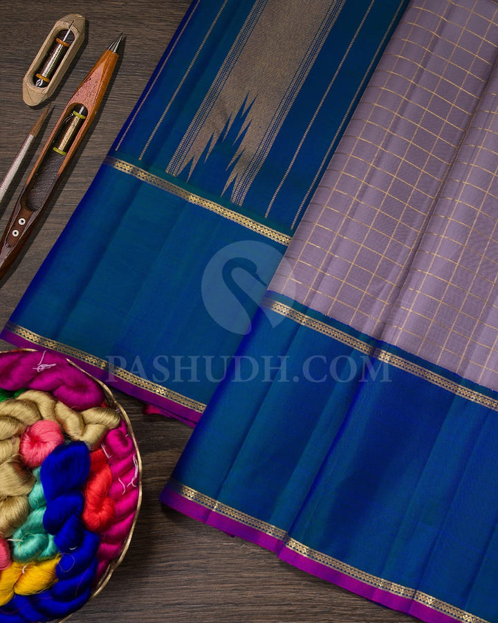 Subtle Lavender And Cobalt Blue Kanjivaram Silk Saree-SP214