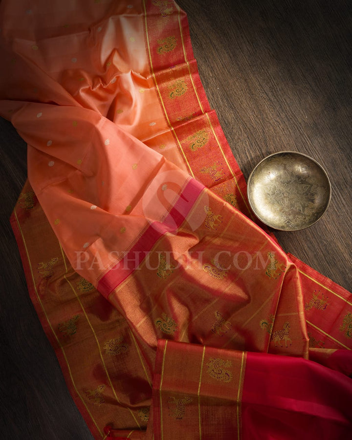 Peach And Red Tissue Kanjivaram Silk Saree-S1544(A)