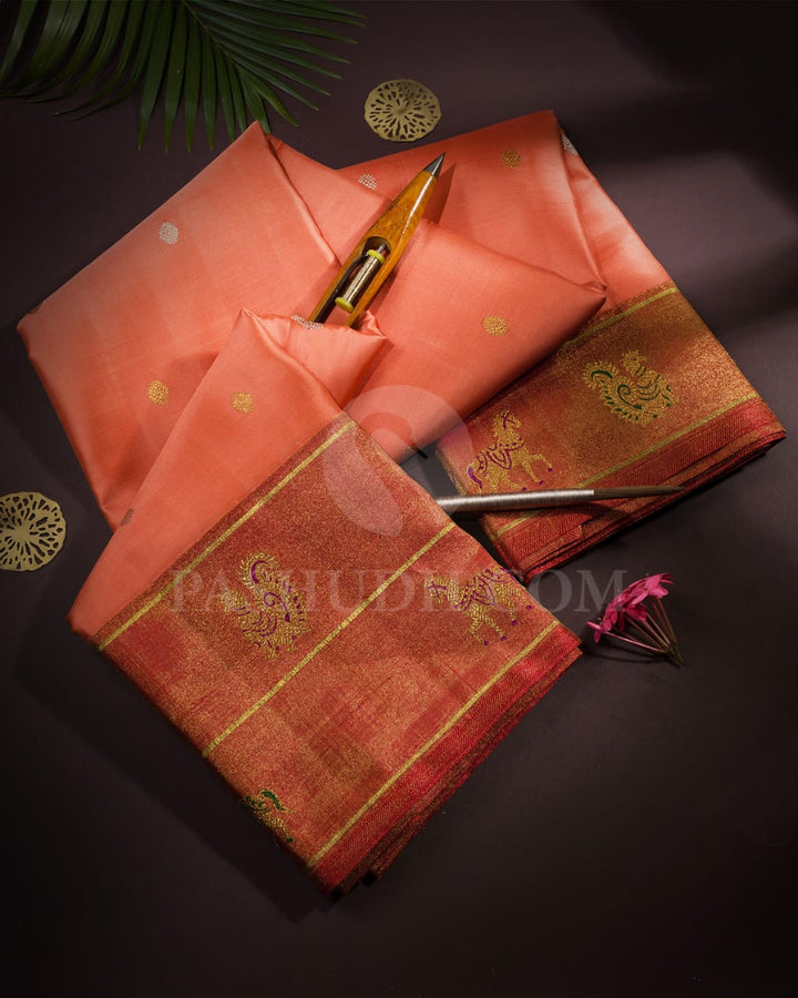 Peach And Red Tissue Kanjivaram Silk Saree-S1544(A)