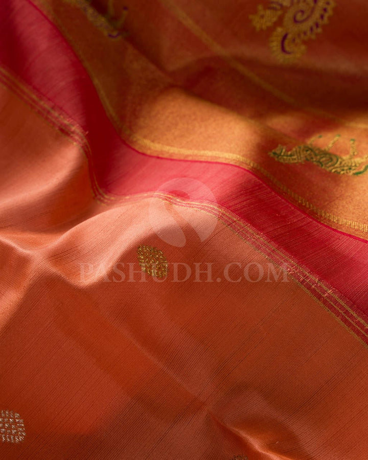 Peach And Red Tissue Kanjivaram Silk Saree-S1544(A)