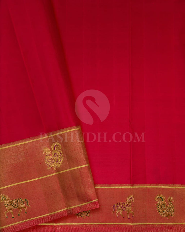 Peach And Red Tissue Kanjivaram Silk Saree-S1544(A)