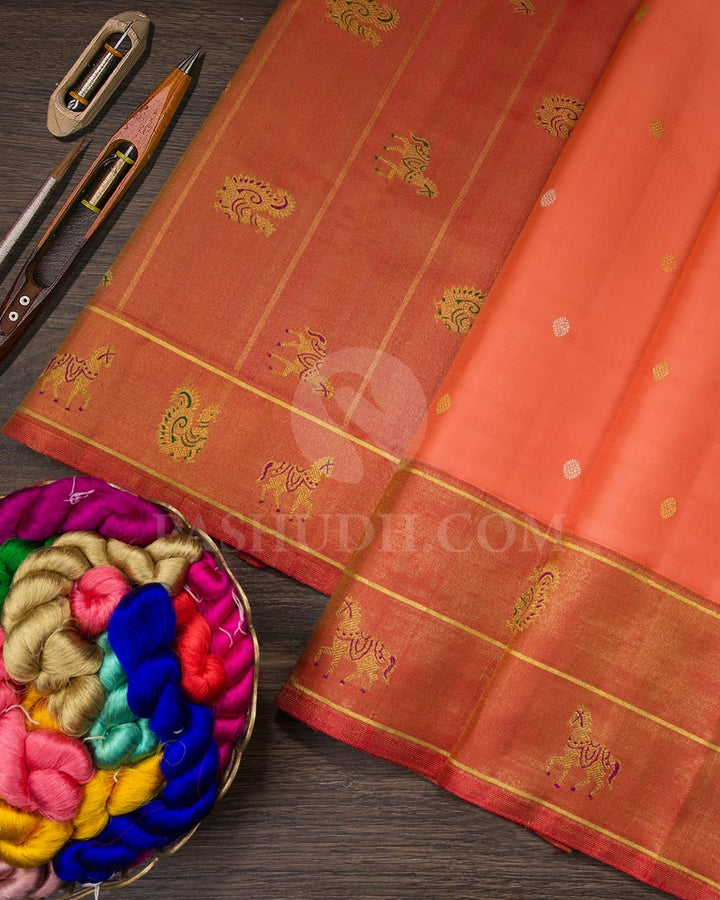 Peach And Red Tissue Kanjivaram Silk Saree-S1544(A)
