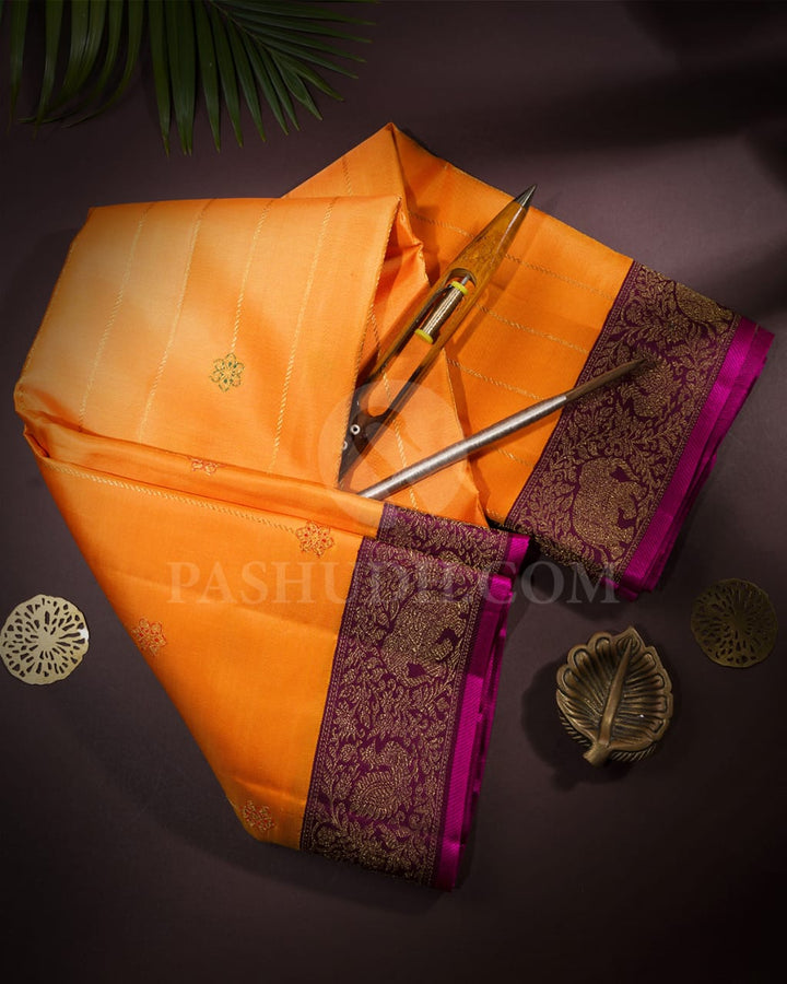 Orange And Burgundy Kanjivaram Silk Saree-S1543(A)