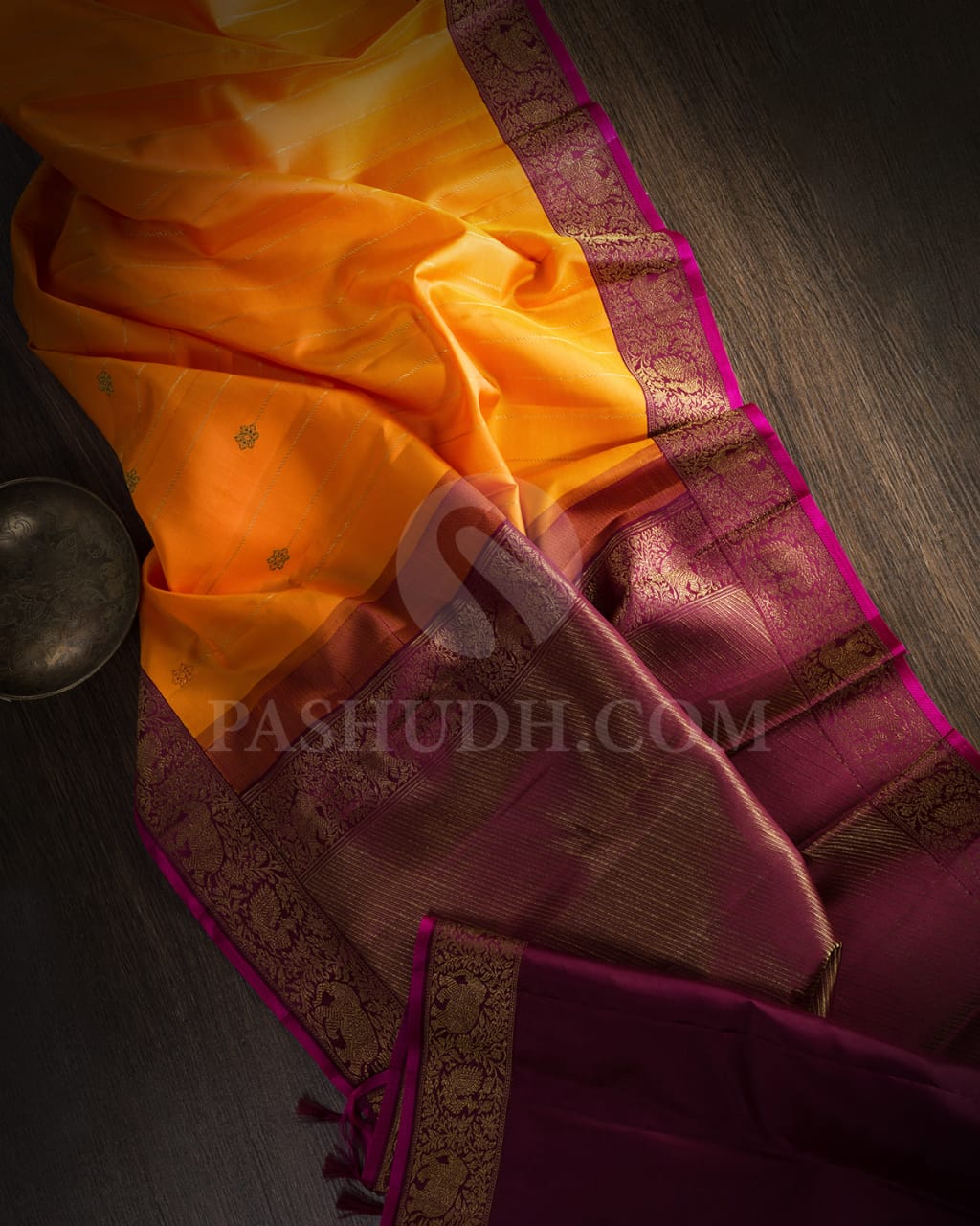 Orange And Burgundy Kanjivaram Silk Saree-S1543(A)