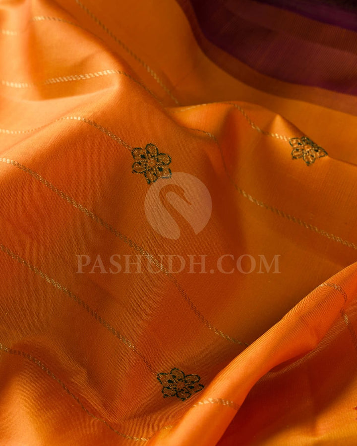 Orange And Burgundy Kanjivaram Silk Saree-S1543(A)