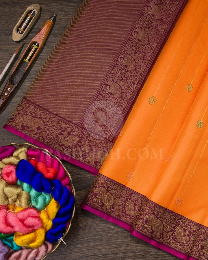Orange And Burgundy Kanjivaram Silk Saree-S1543(A)