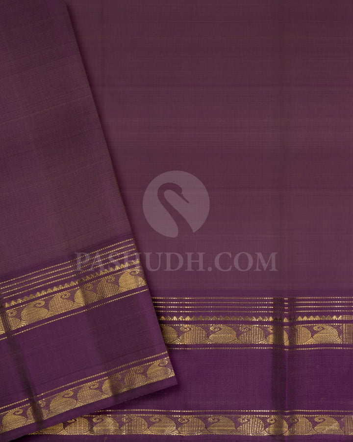 Greige And Dark Lavender Pure Zari Kanjivaram Silk Saree-SP203