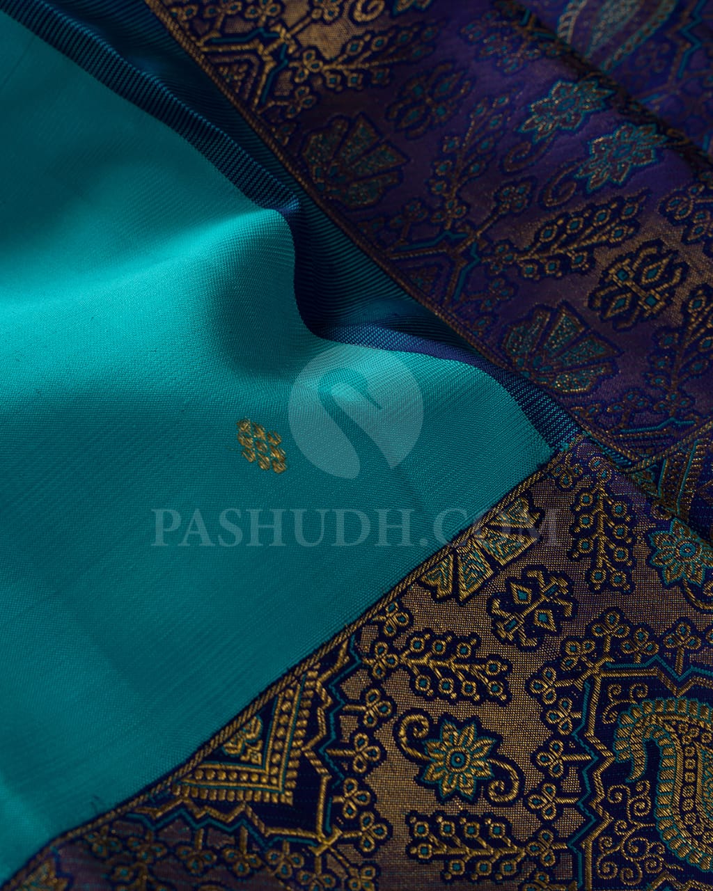 Turquoise Blue And Royal Blue Kanjivaram Silk Saree-S1548(A)