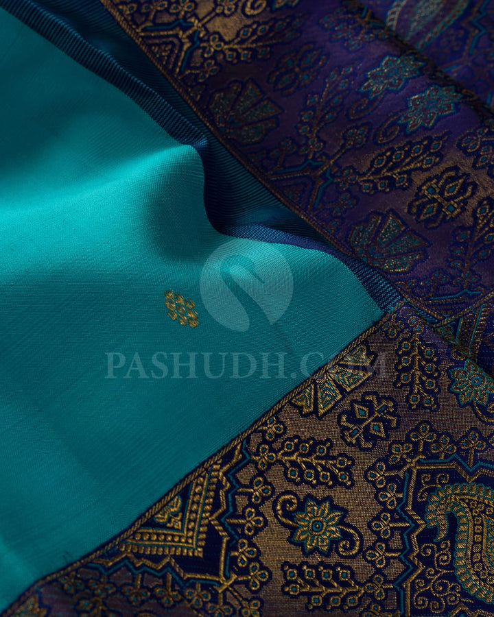 Turquoise Blue And Royal Blue Kanjivaram Silk Saree-S1548(A)