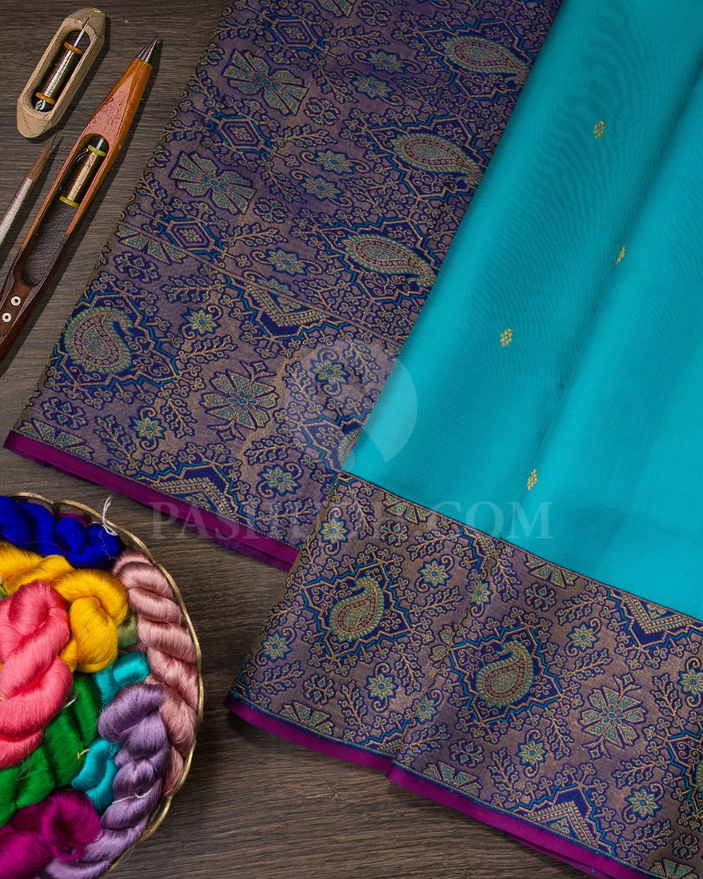 Turquoise Blue And Royal Blue Kanjivaram Silk Saree-S1548(A)
