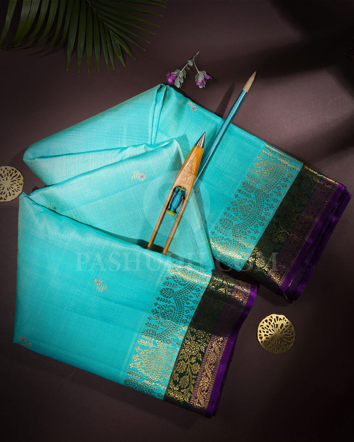 Sky Blue And Bottle Green Kanjivaram Silk Saree-S1496(B)