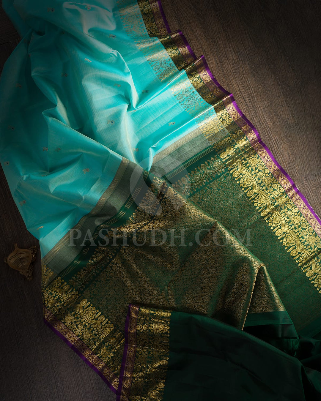 Sky Blue And Bottle Green Kanjivaram Silk Saree-S1496(B)