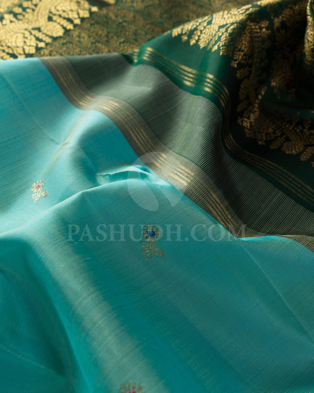 Sky Blue And Bottle Green Kanjivaram Silk Saree-S1496(B)