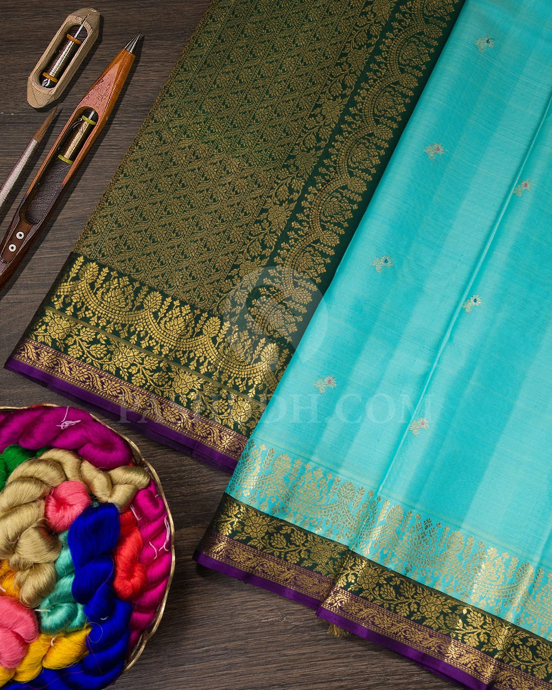 Sky Blue And Bottle Green Kanjivaram Silk Saree-S1496(B)