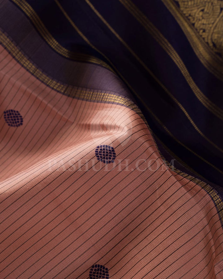 Peach And Navy Blue Pure Zari  Kanjivaram Silk Saree-SP195