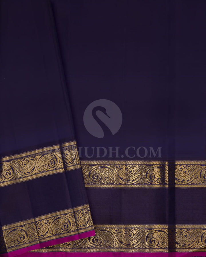 Peach And Navy Blue Pure Zari  Kanjivaram Silk Saree-SP195