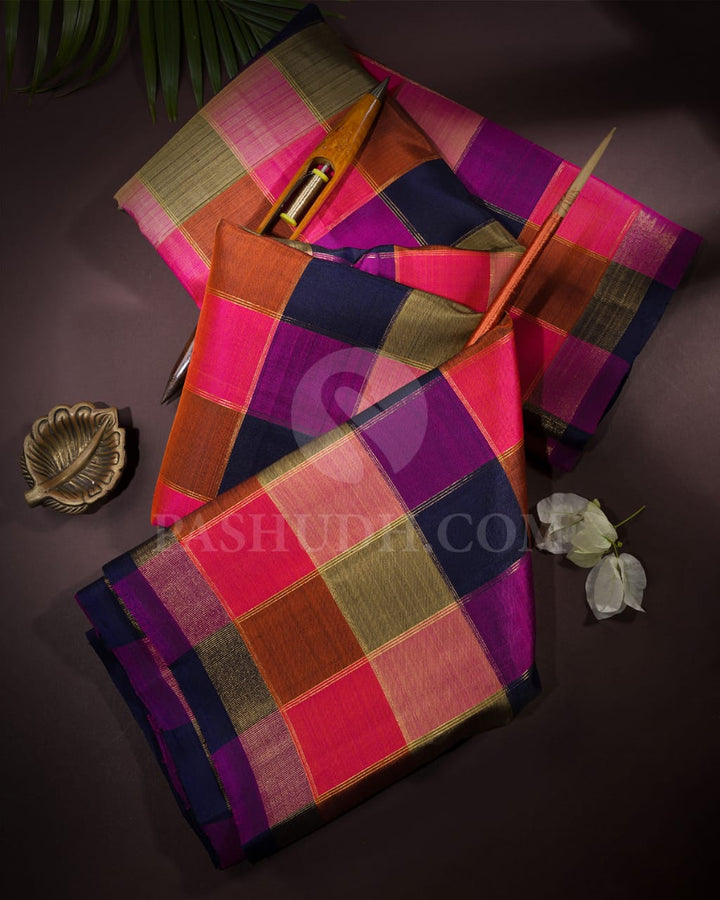Multicolor And Navy Blue Pure Zari Kanjivaram Silk Saree-SP196