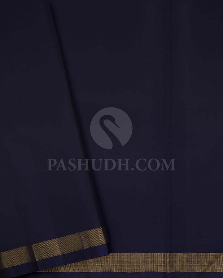 Multicolor And Navy Blue Pure Zari Kanjivaram Silk Saree-SP196