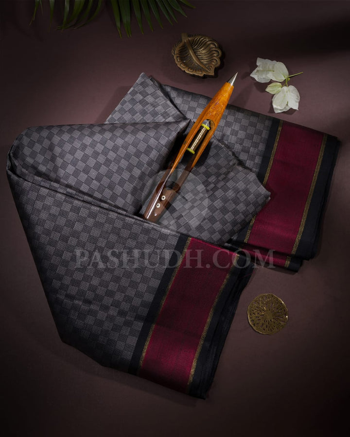 Black, Grey And Crimpson Pure Zari Kanjivaram Silk Saree-SP207