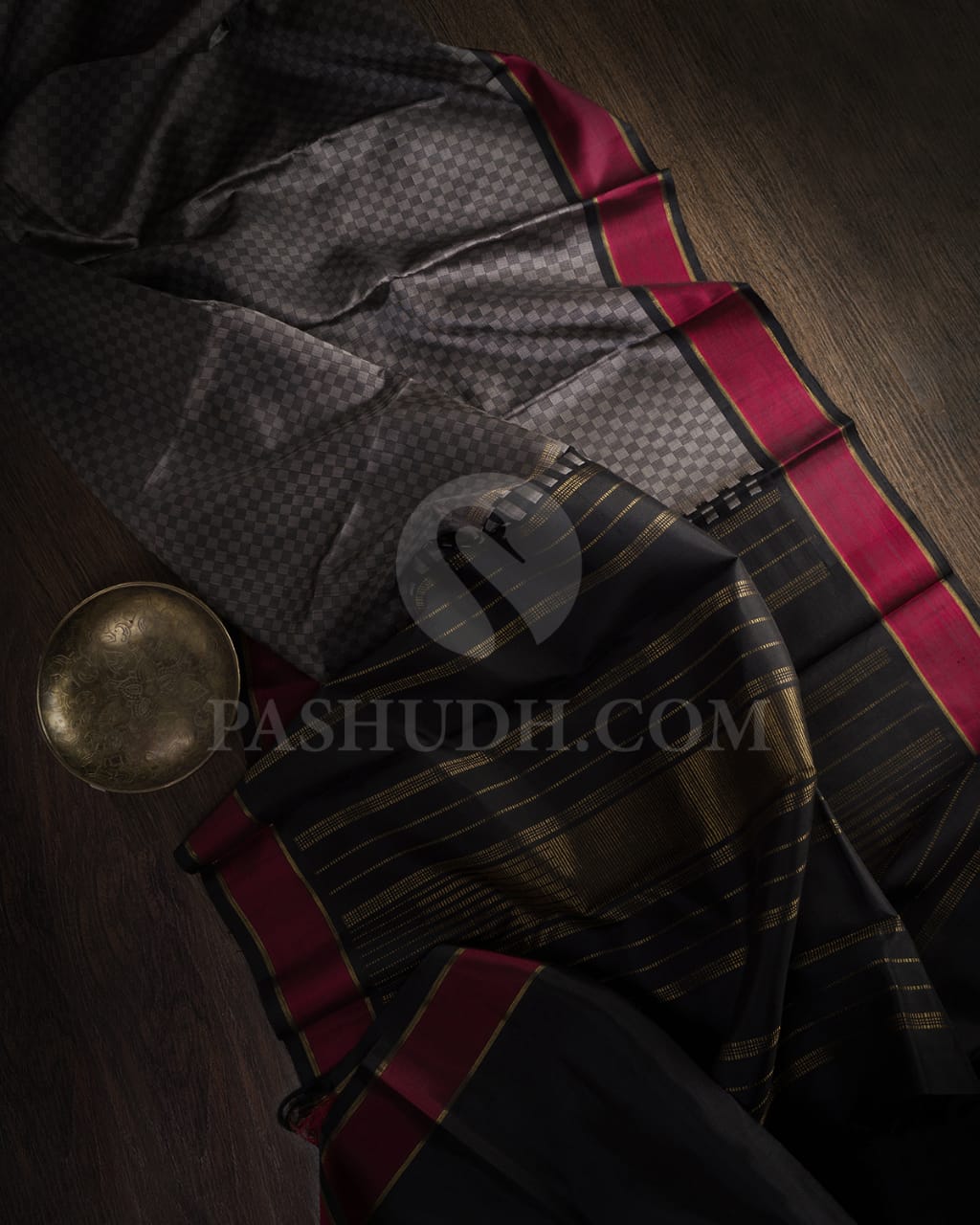 Black, Grey And Crimpson Pure Zari Kanjivaram Silk Saree-SP207