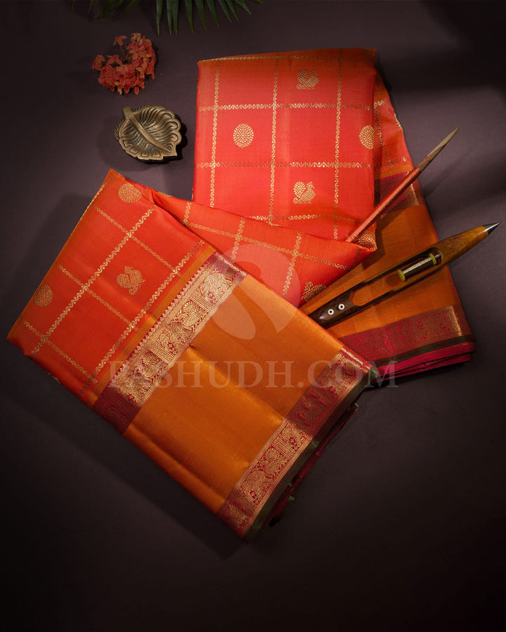 Orange Pure Zari Kanjivaram Silk Saree-SP191