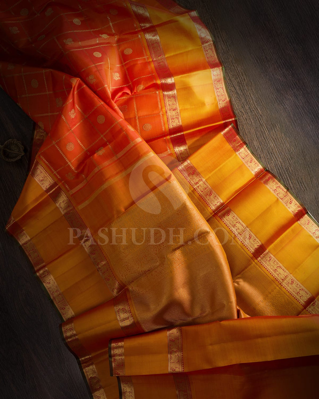 Orange Pure Zari Kanjivaram Silk Saree-SP191