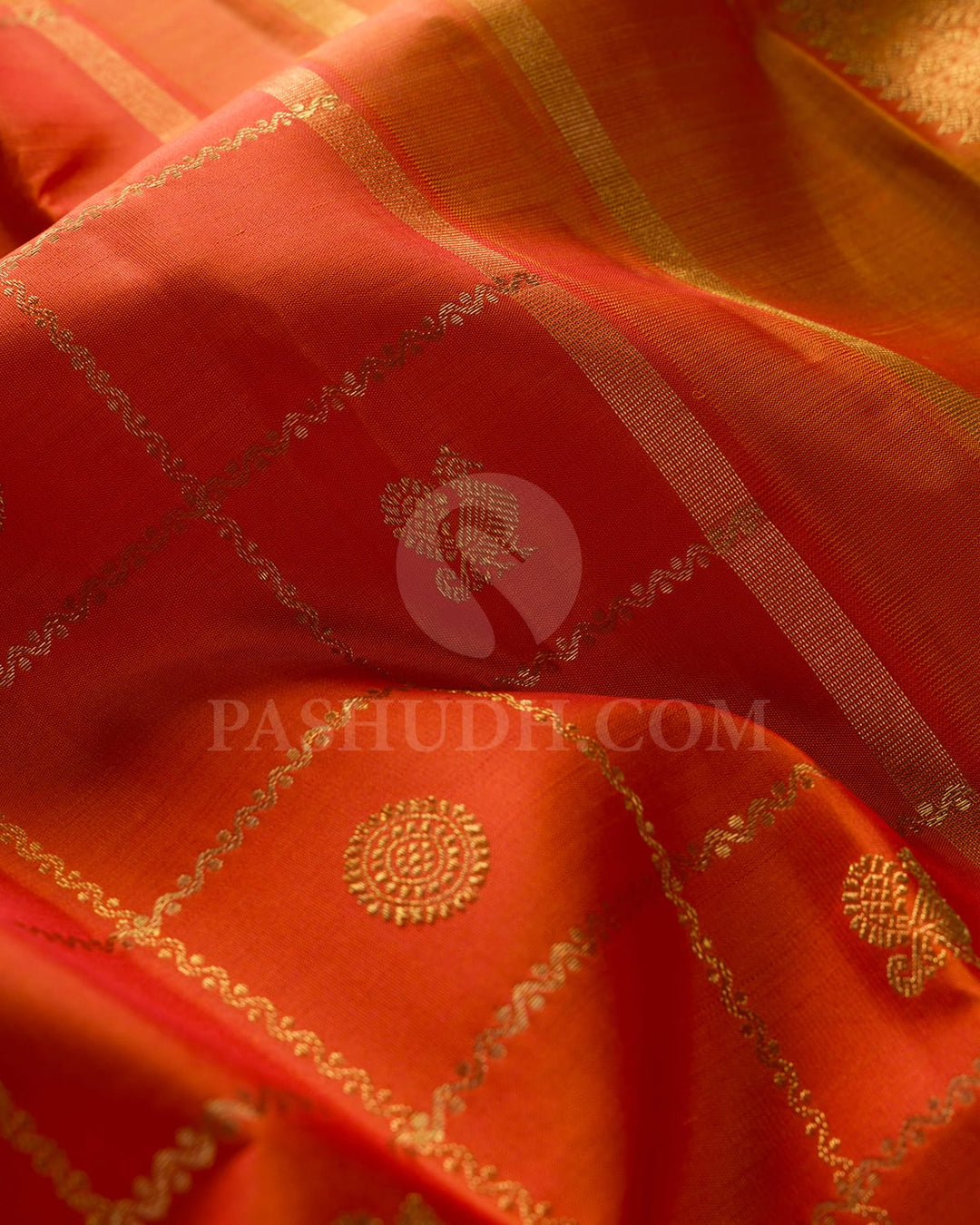 Orange Pure Zari Kanjivaram Silk Saree-SP191