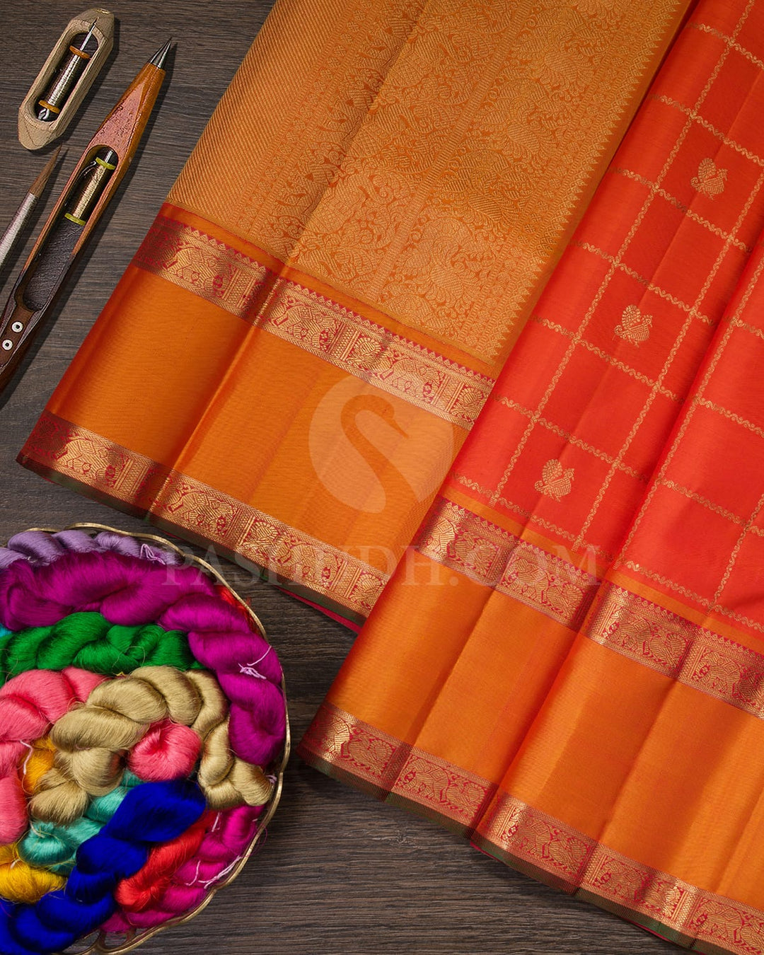 Orange Pure Zari Kanjivaram Silk Saree-SP191