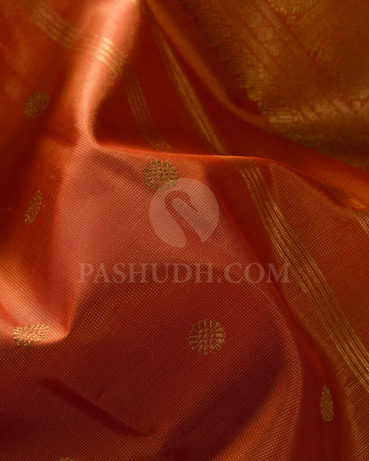 Orange Pure Zari Kanjivaram Silk Saree-SP197