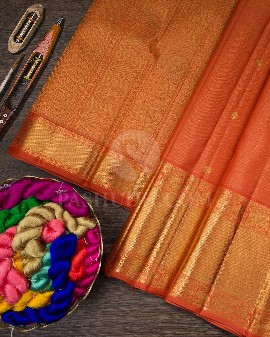 Orange Pure Zari Kanjivaram Silk Saree-SP197