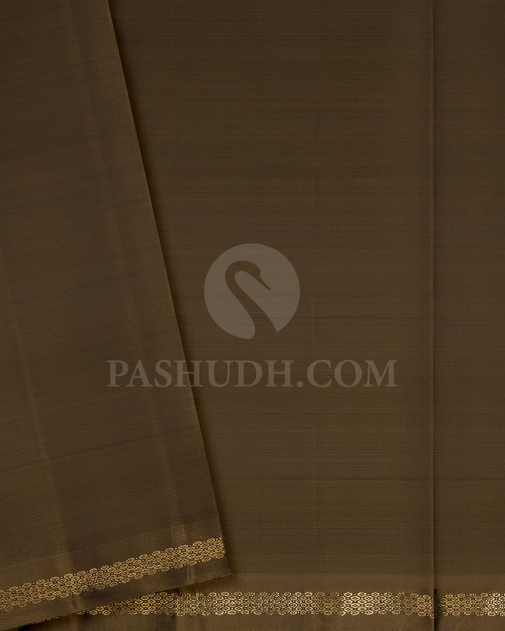 Charcoal Grey And Mehendi Green Pure Zari Kanjivaram Silk Saree-SP215