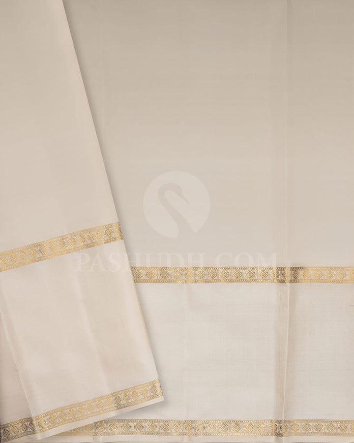 Lavender And Cream Plain Kanjivaram Silk Saree-SP225