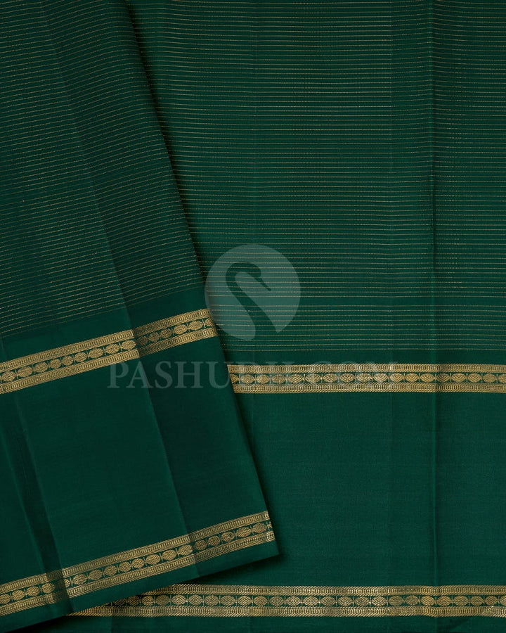 Watermelon Pink And Forest Green Kanjivaram Silk Saree-SP236