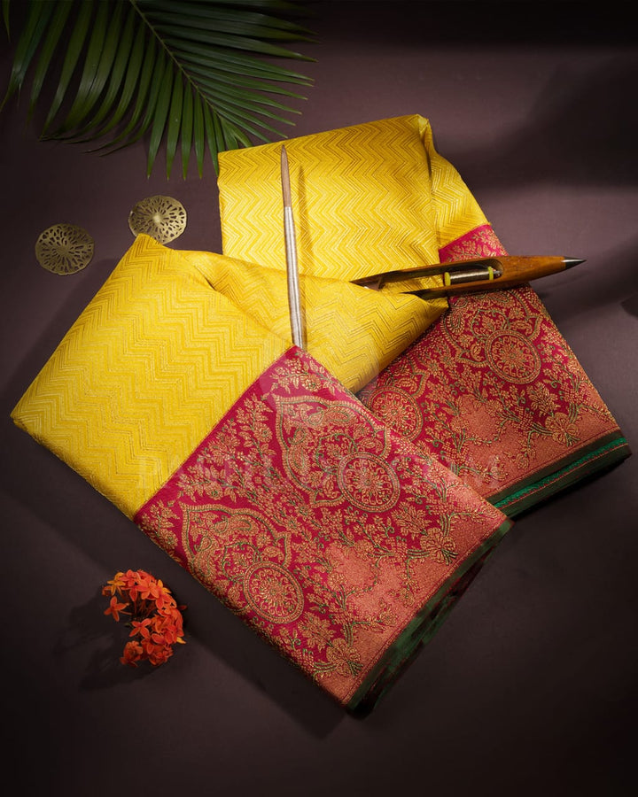 Bright Yellow And Red Kanjivaram Silk Saree-S1550(A)