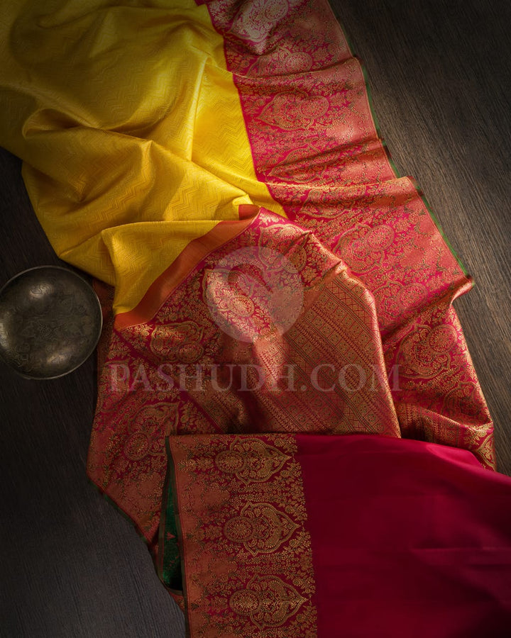 Bright Yellow And Red Kanjivaram Silk Saree-S1550(A)